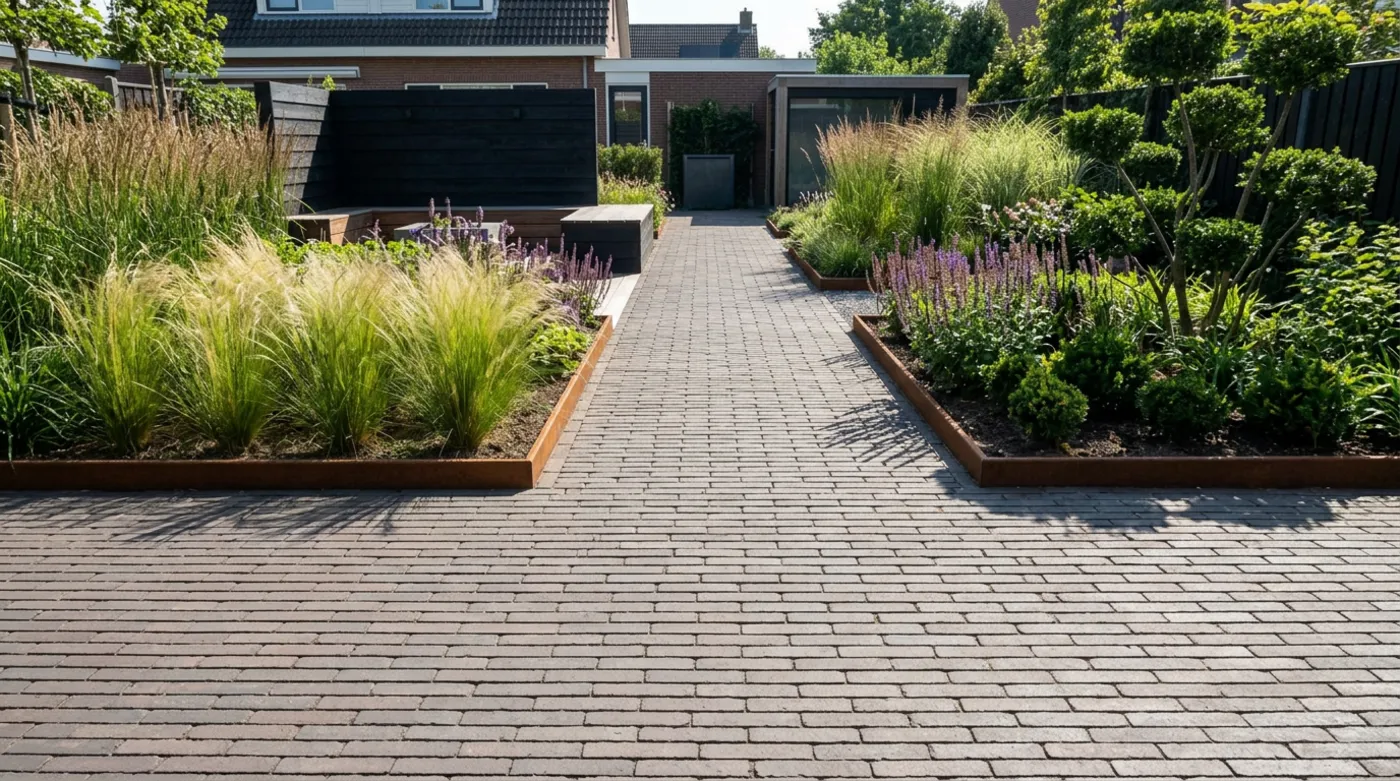Tuin met Stuttgart klinkers in waalformaat