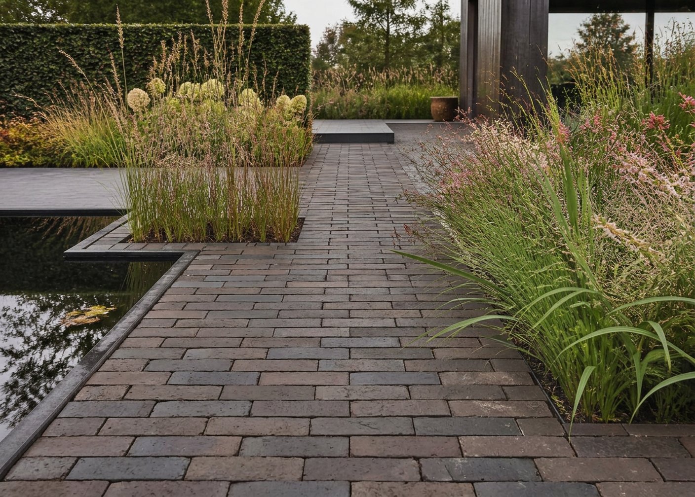 Modern tuinpad met Stuttgart klinkers in waalformaat